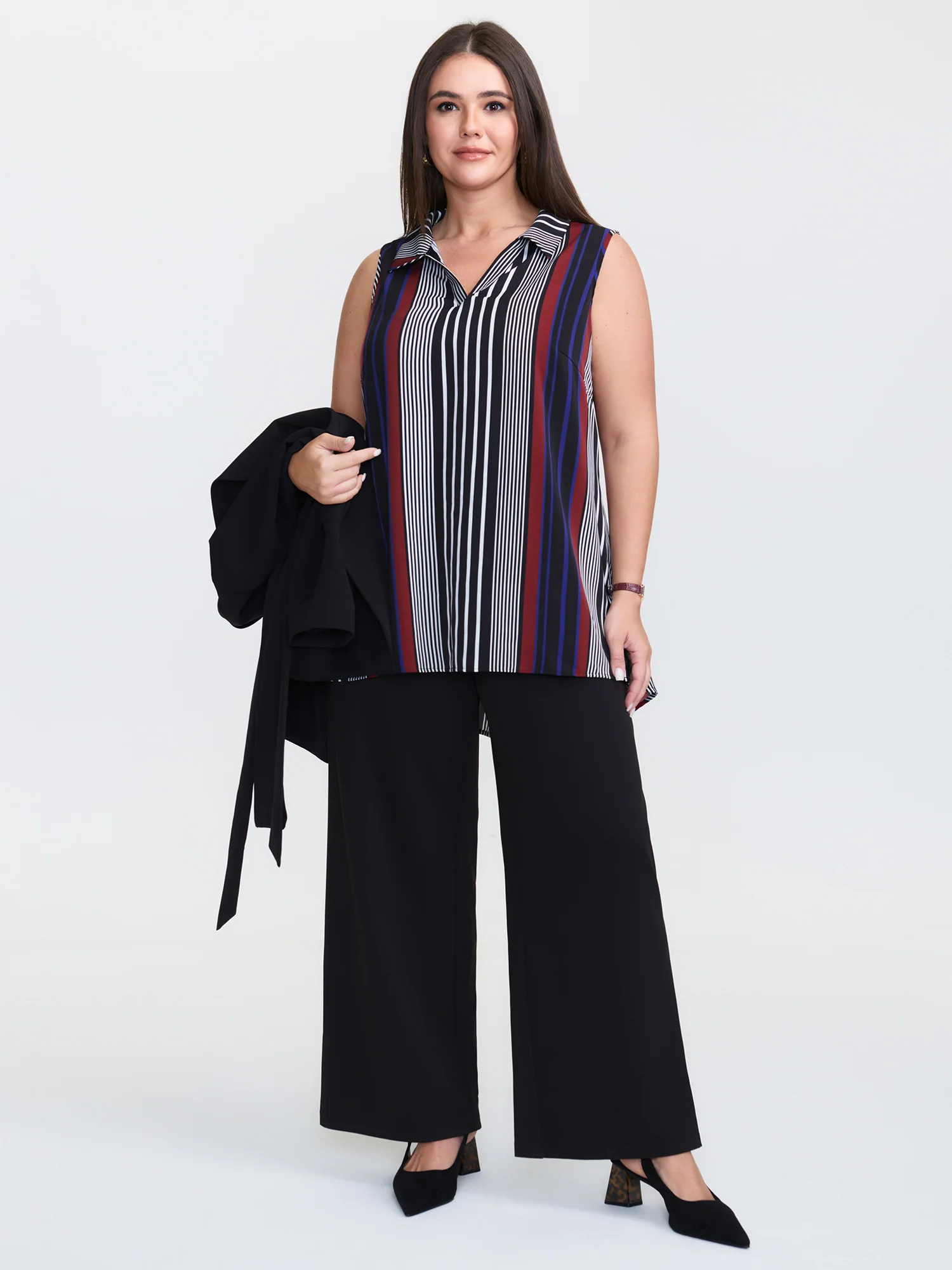 Striped Color Contrast Sleeveless Top - Image 2