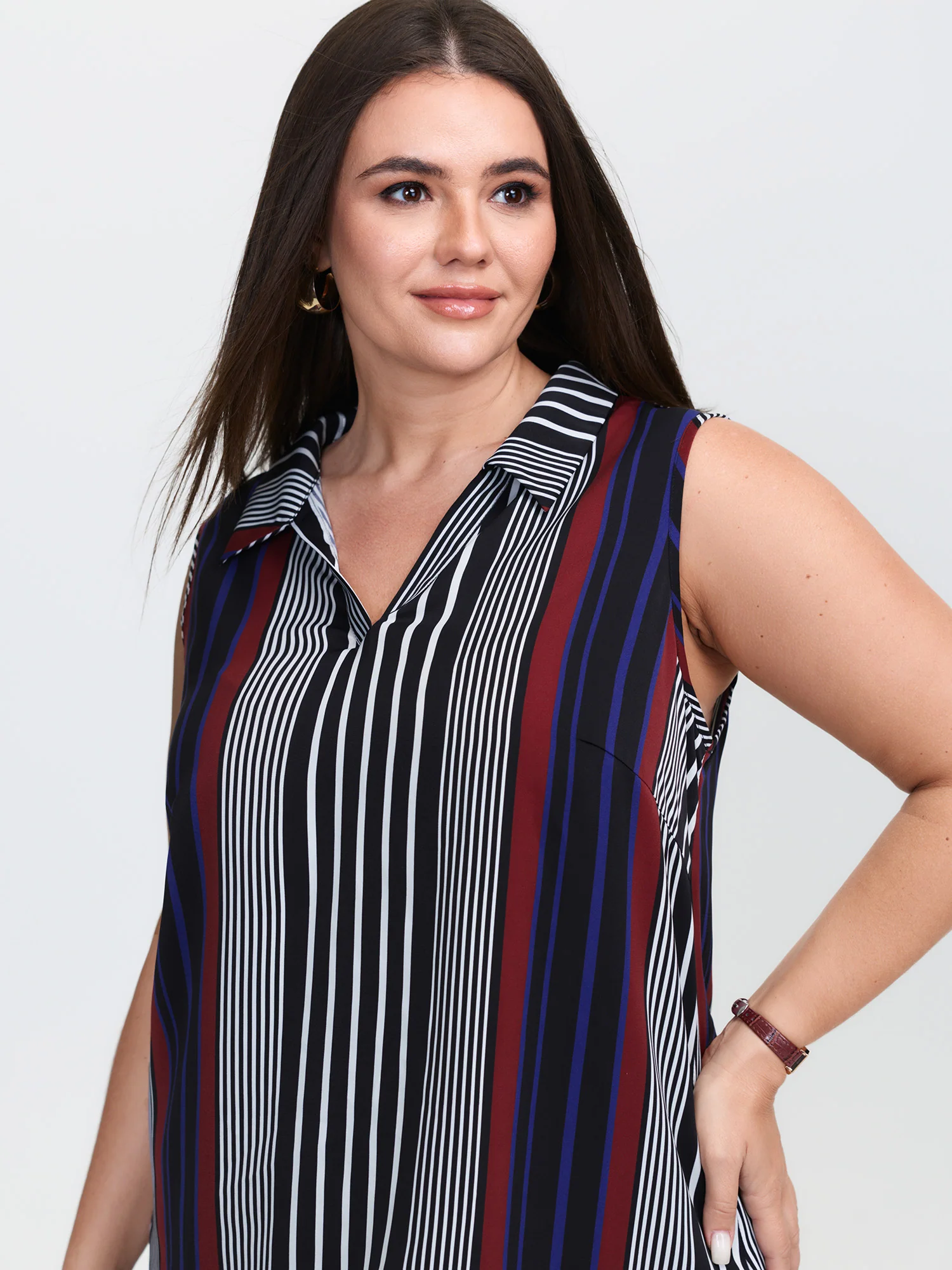 Striped Color Contrast Sleeveless Top - Image 3