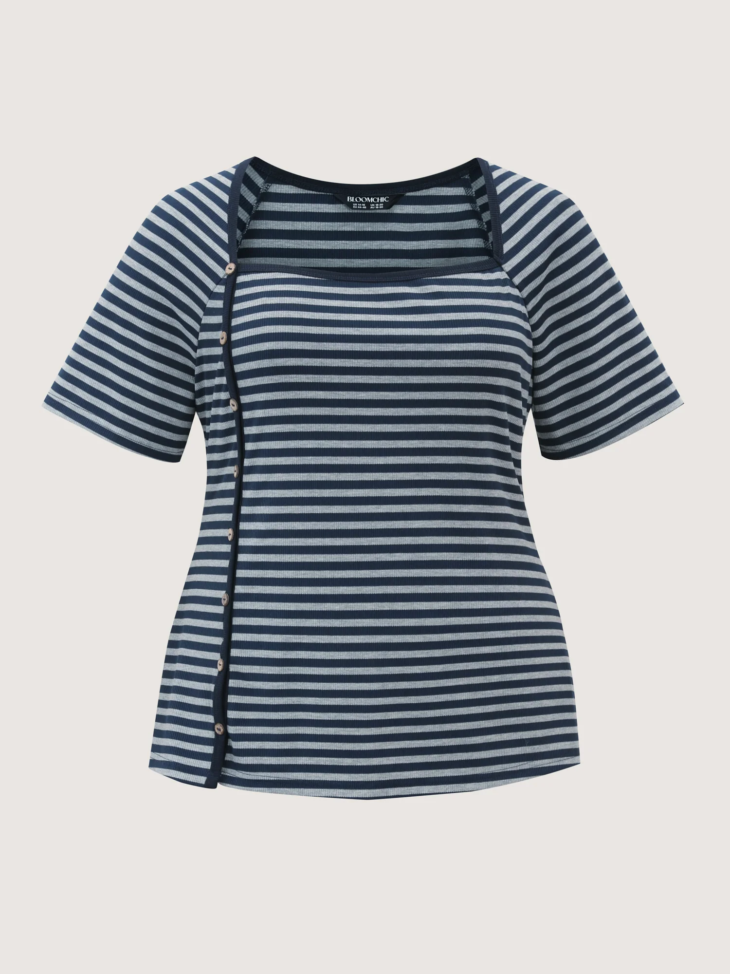 Cotton Striped Color Contrast Slit T-Shirt - Image 6