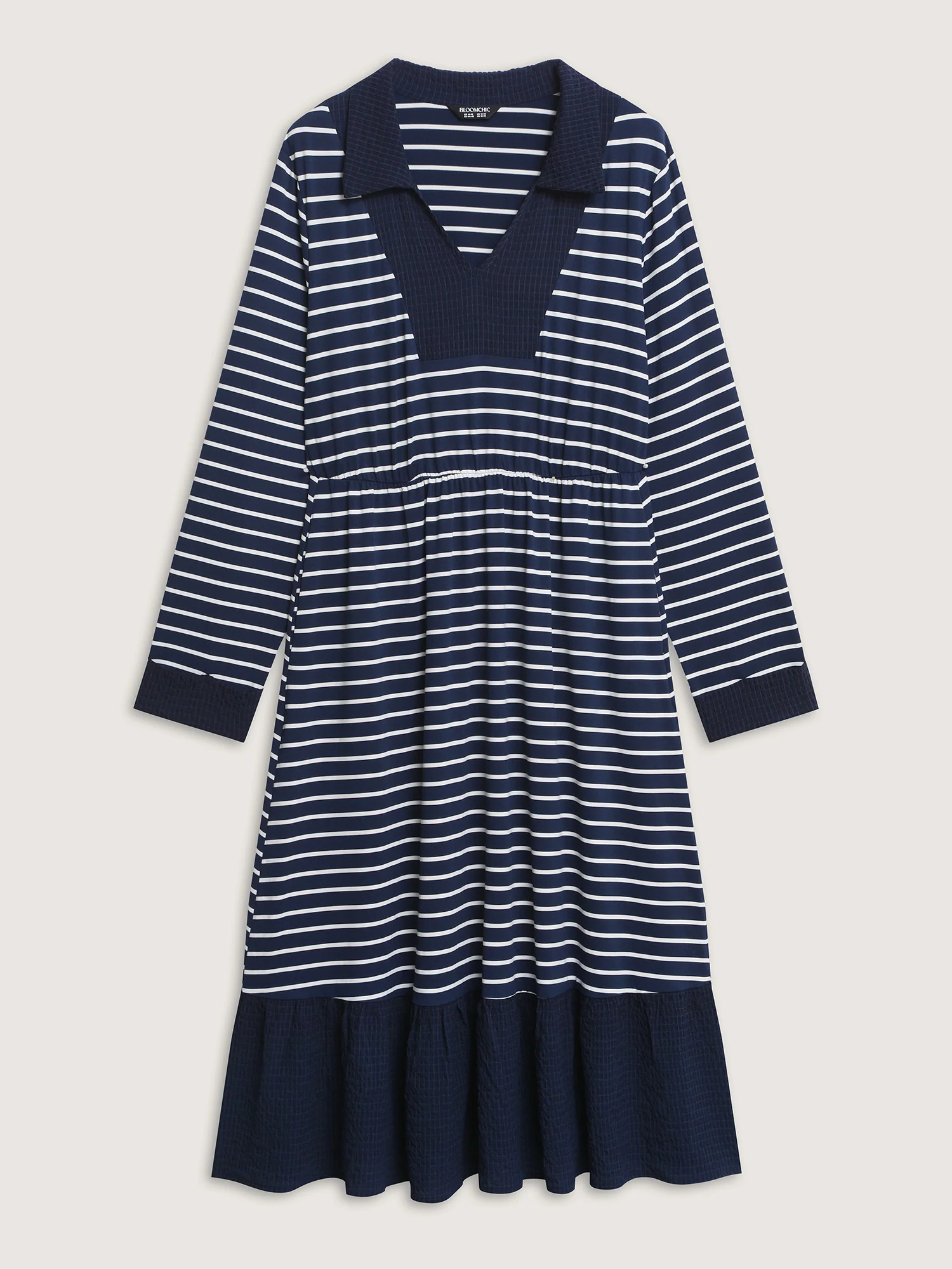 Striped Color Contrast Textured Midi Dress - Image 7