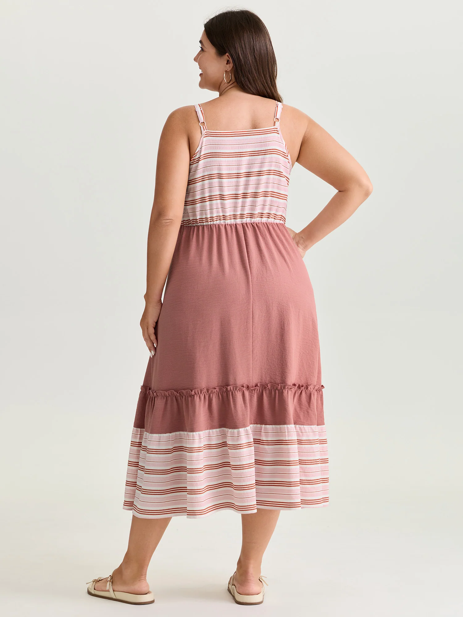 Striped Color Contrast Tiered Midi Dress - Image 4