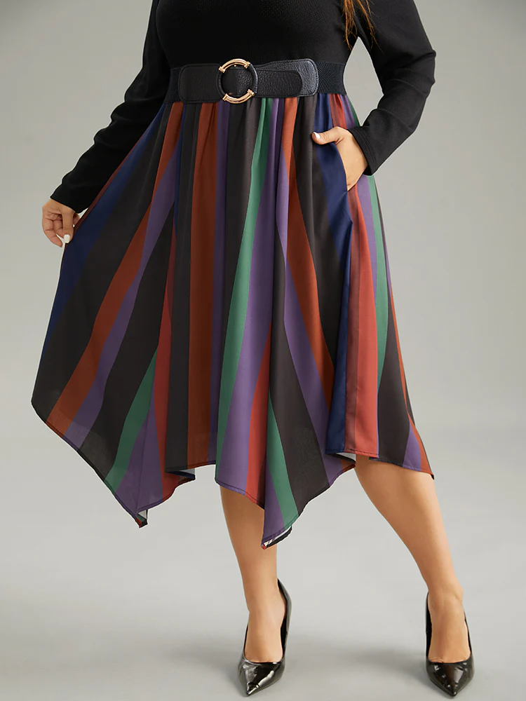 Striped Colorblock Contrast Pocket Elastic Waist Dress - Image 3