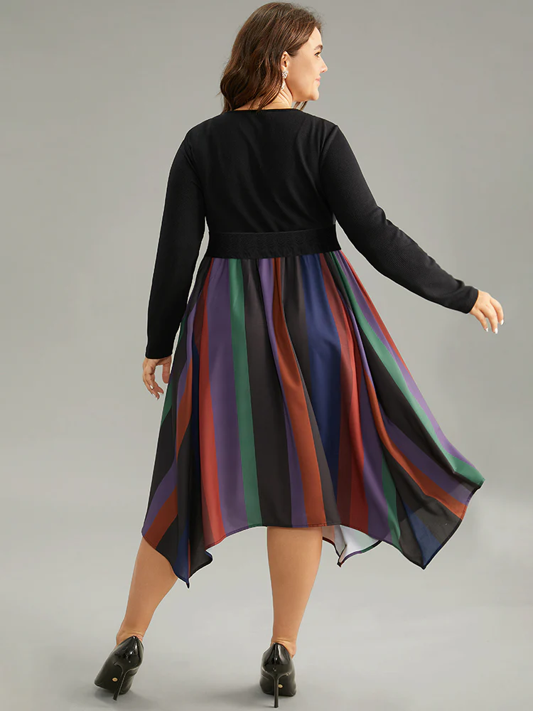 Striped Colorblock Contrast Pocket Elastic Waist Dress - Image 4