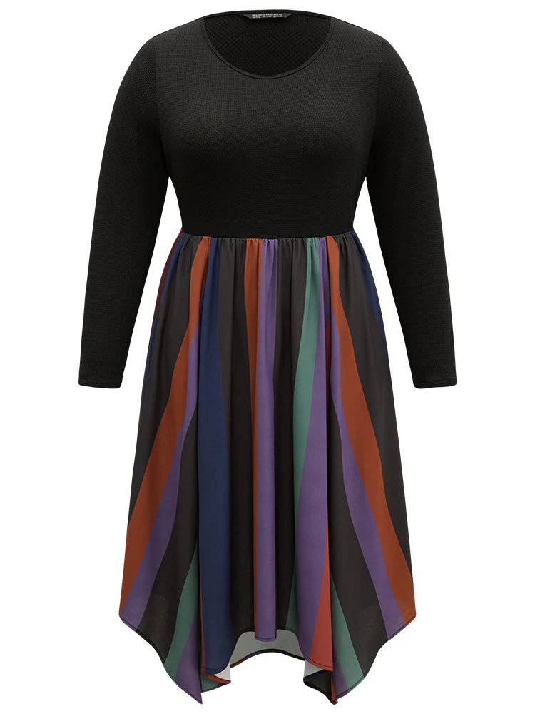 Striped Colorblock Contrast Pocket Elastic Waist Dress - Image 5