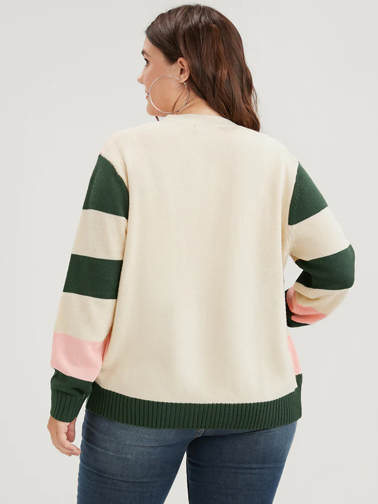 Striped Colorblock Contrast Pointelle Knit Button Front Cardigan - Image 6
