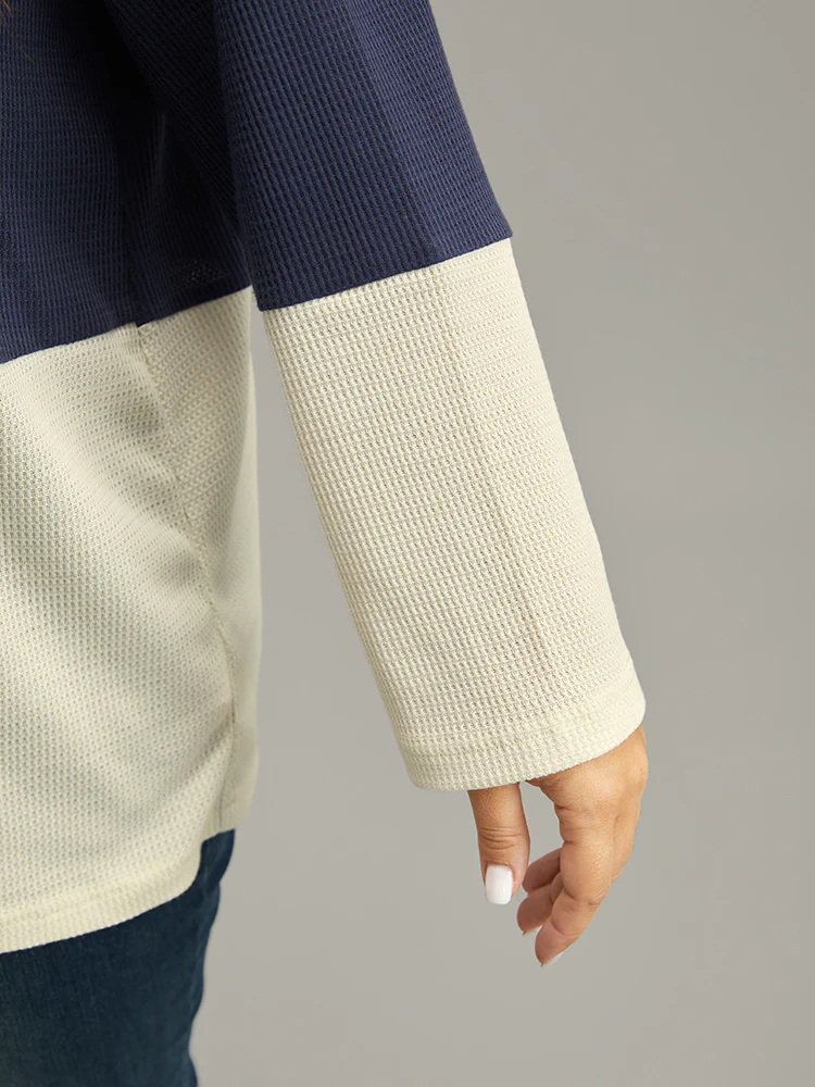 Waffle Knit Striped Colorblock Hooded Sweatshirt - Image 7