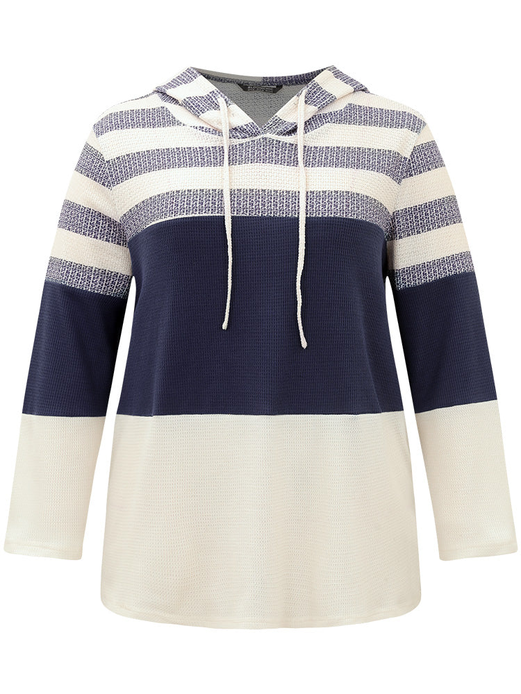 Waffle Knit Striped Colorblock Hooded Sweatshirt - Image 8