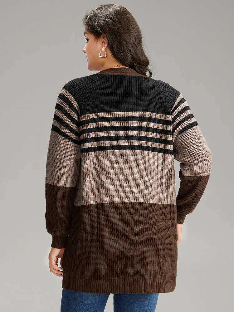 Striped Colorblock Patched Pocket Cardigan - Image 2