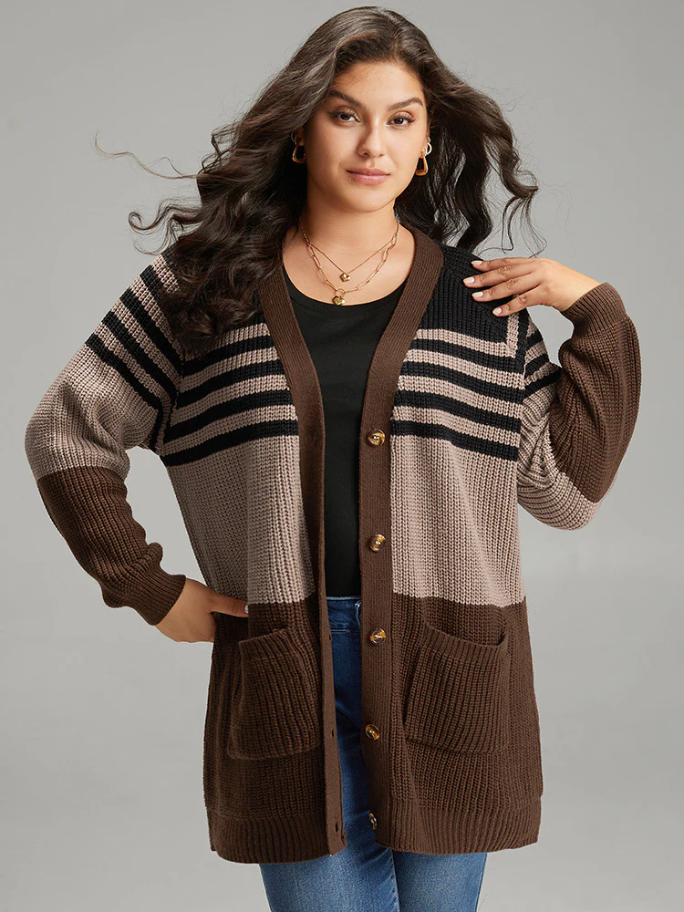 Striped Colorblock Patched Pocket Cardigan - Image 3