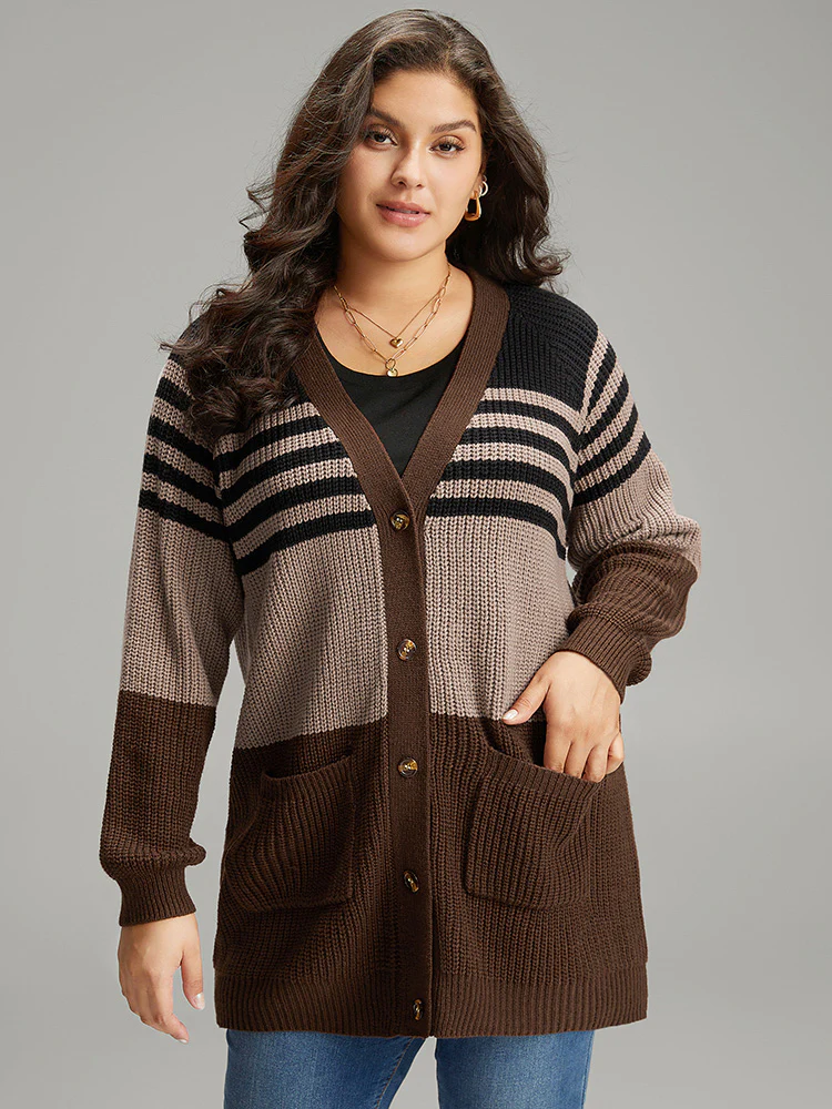 Striped Colorblock Patched Pocket Cardigan - Image 4