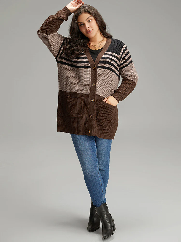 Striped Colorblock Patched Pocket Cardigan - Image 5