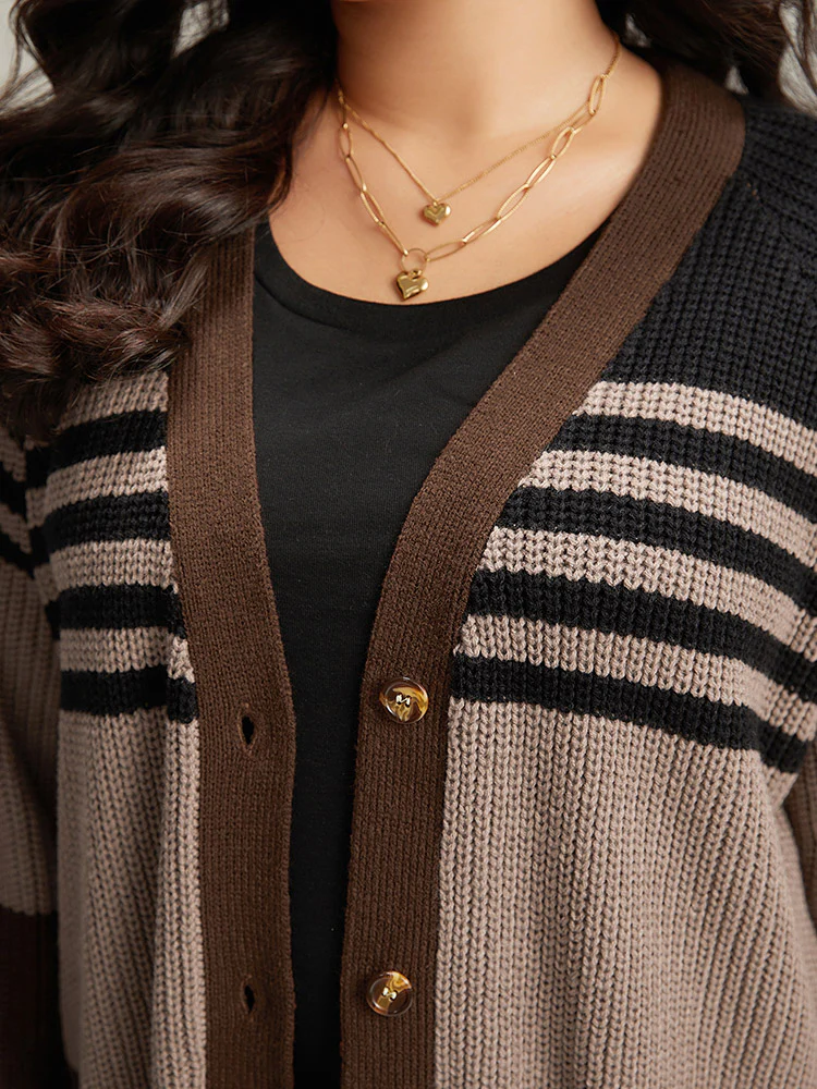 Striped Colorblock Patched Pocket Cardigan - Image 7