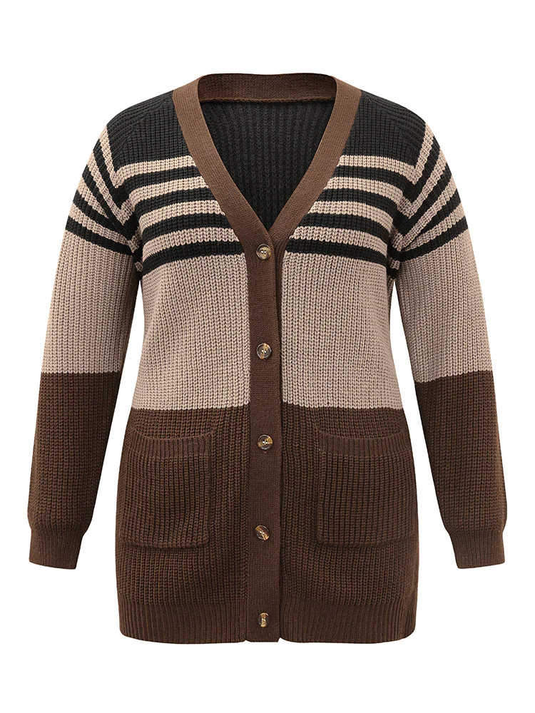Striped Colorblock Patched Pocket Cardigan - Image 8