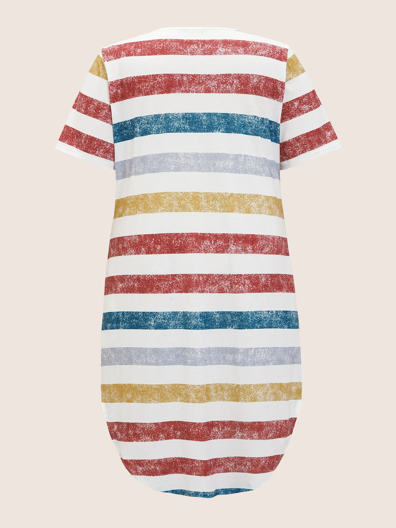 Striped Contrast Arc Hem V Neck Pocket Dress - Image 8
