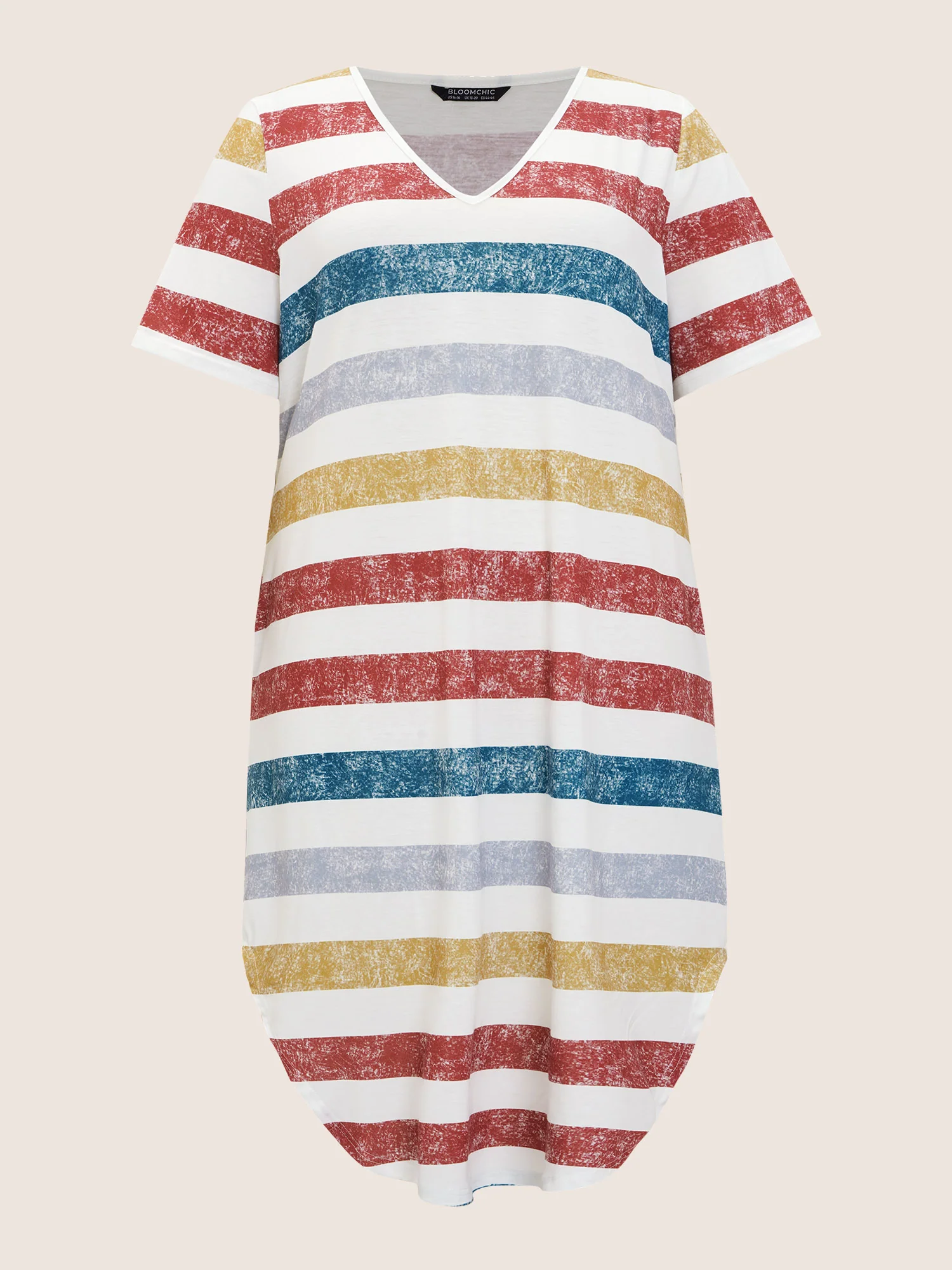 Striped Contrast Arc Hem V Neck Pocket Dress - Image 9