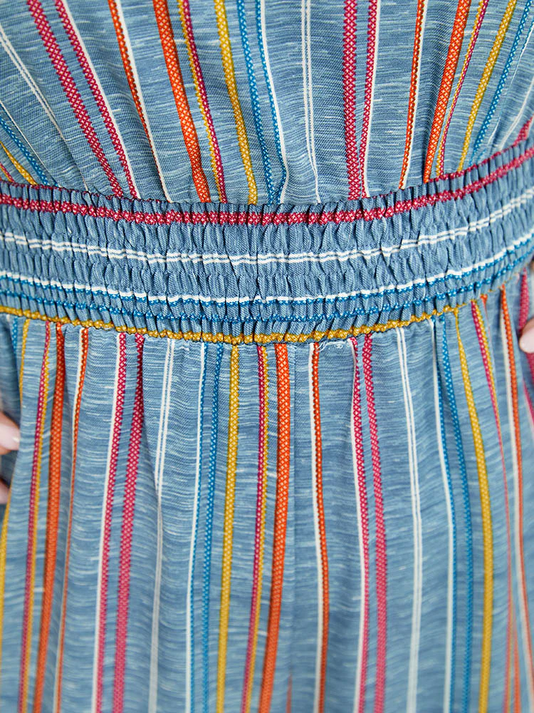 Striped Contrast Buckle Detail Pocket Shirred Jumpsuit - Image 8