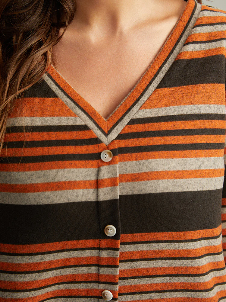 Halloween Striped Contrast Button Detail T-shirt - Image 10