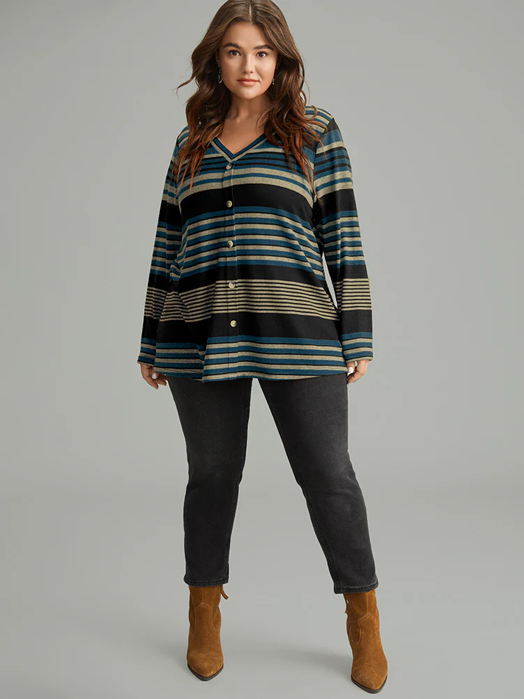 Halloween Striped Contrast Button Detail T-shirt - Image 2