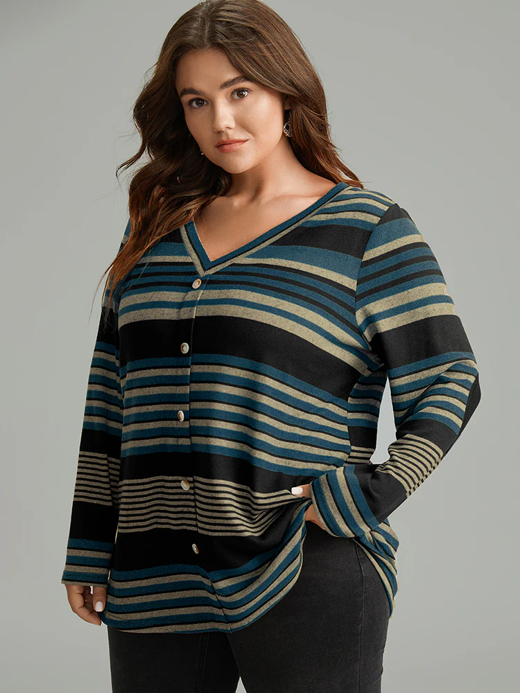 Halloween Striped Contrast Button Detail T-shirt - Image 3