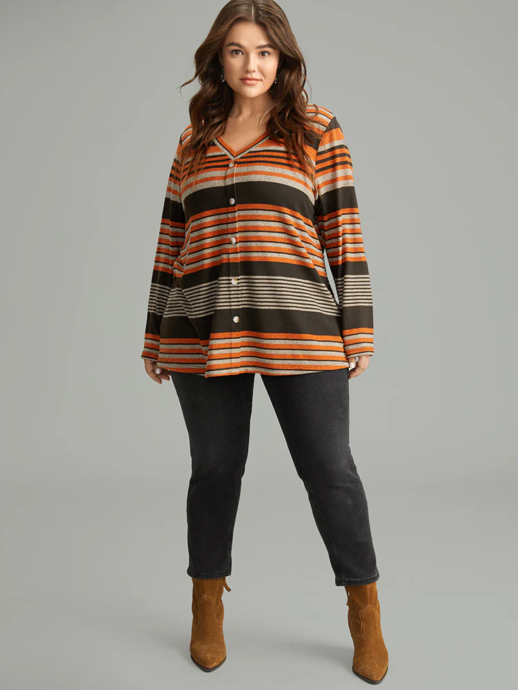 Halloween Striped Contrast Button Detail T-shirt - Image 7