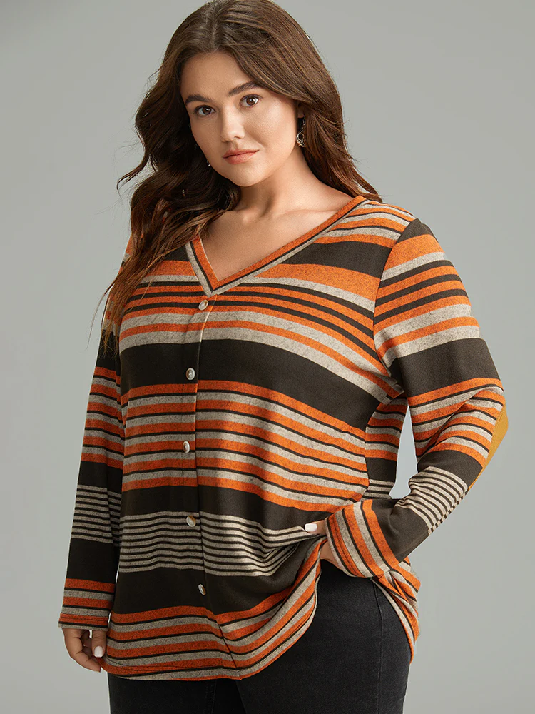 Halloween Striped Contrast Button Detail T-shirt - Image 8