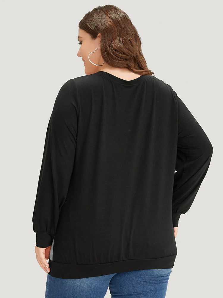 Striped Contrast Button Up Elastic cuffs Sweatshirt - Image 2