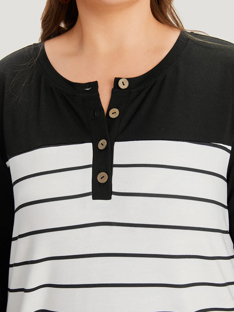 Striped Contrast Button Up Elastic cuffs Sweatshirt - Image 7