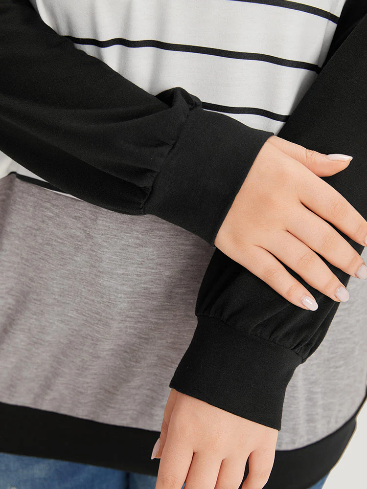 Striped Contrast Button Up Elastic cuffs Sweatshirt - Image 8