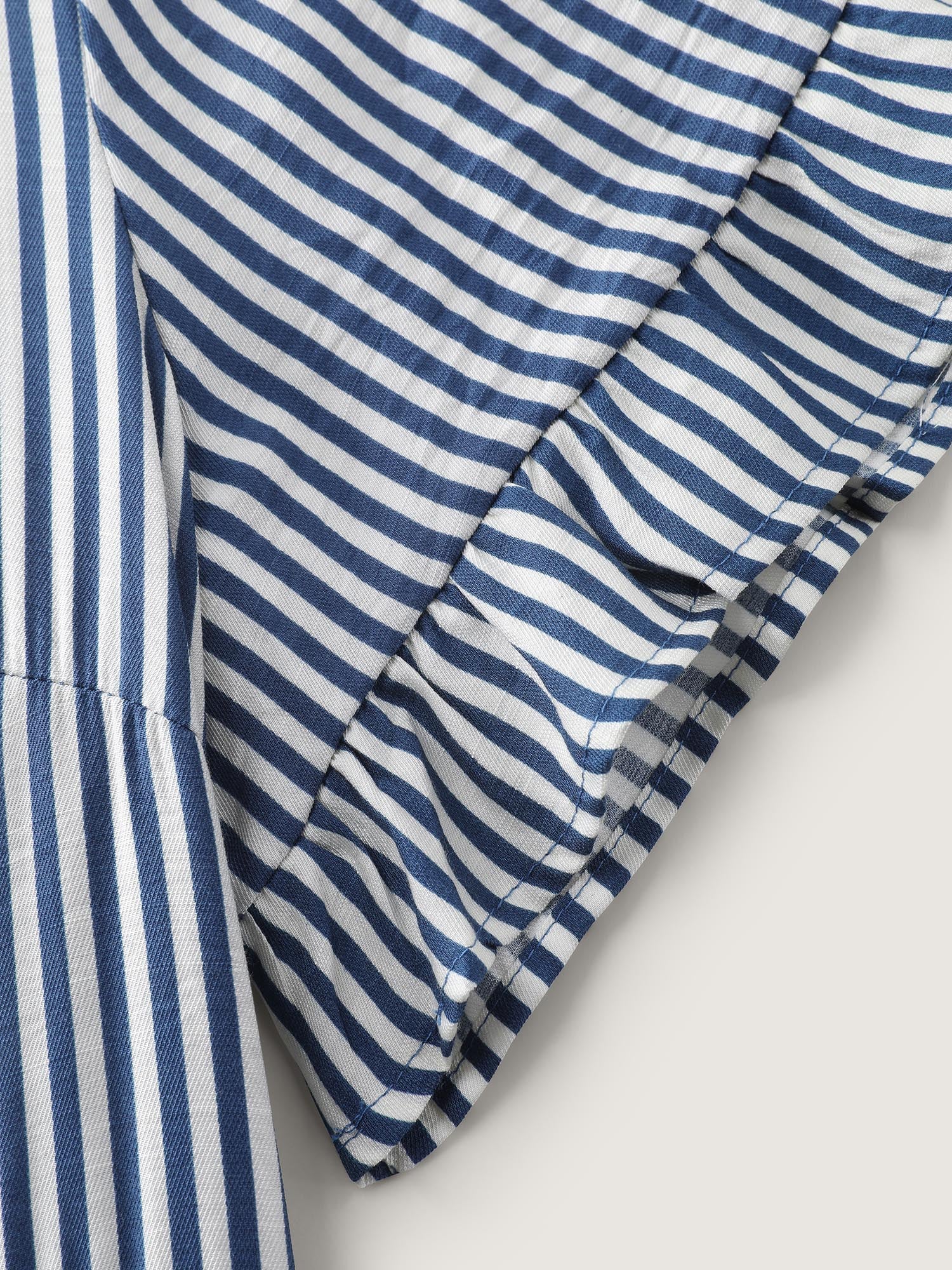 Striped Contrast Collar Button Midi Dress - Image 7