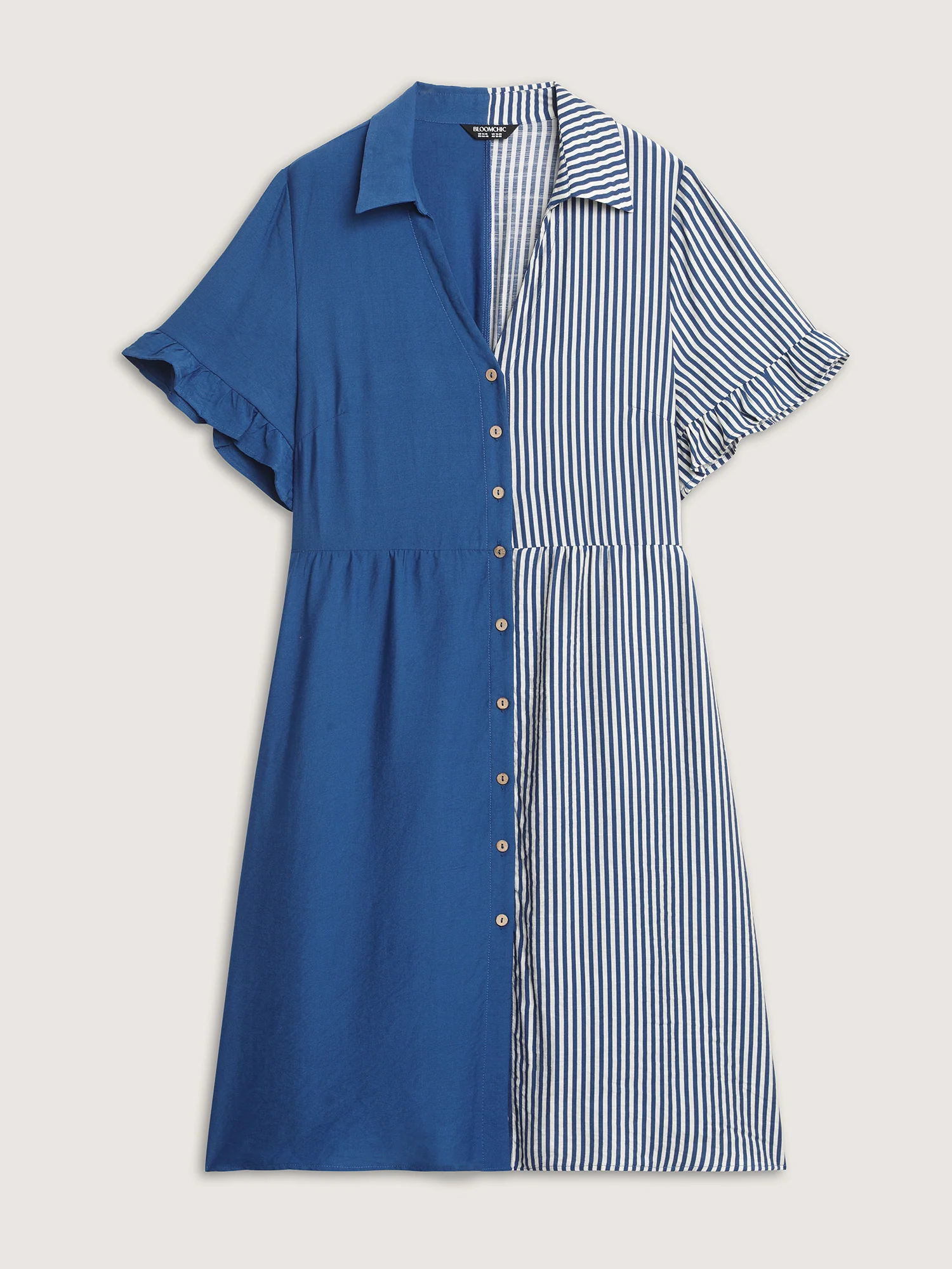 Striped Contrast Collar Button Midi Dress - Image 8