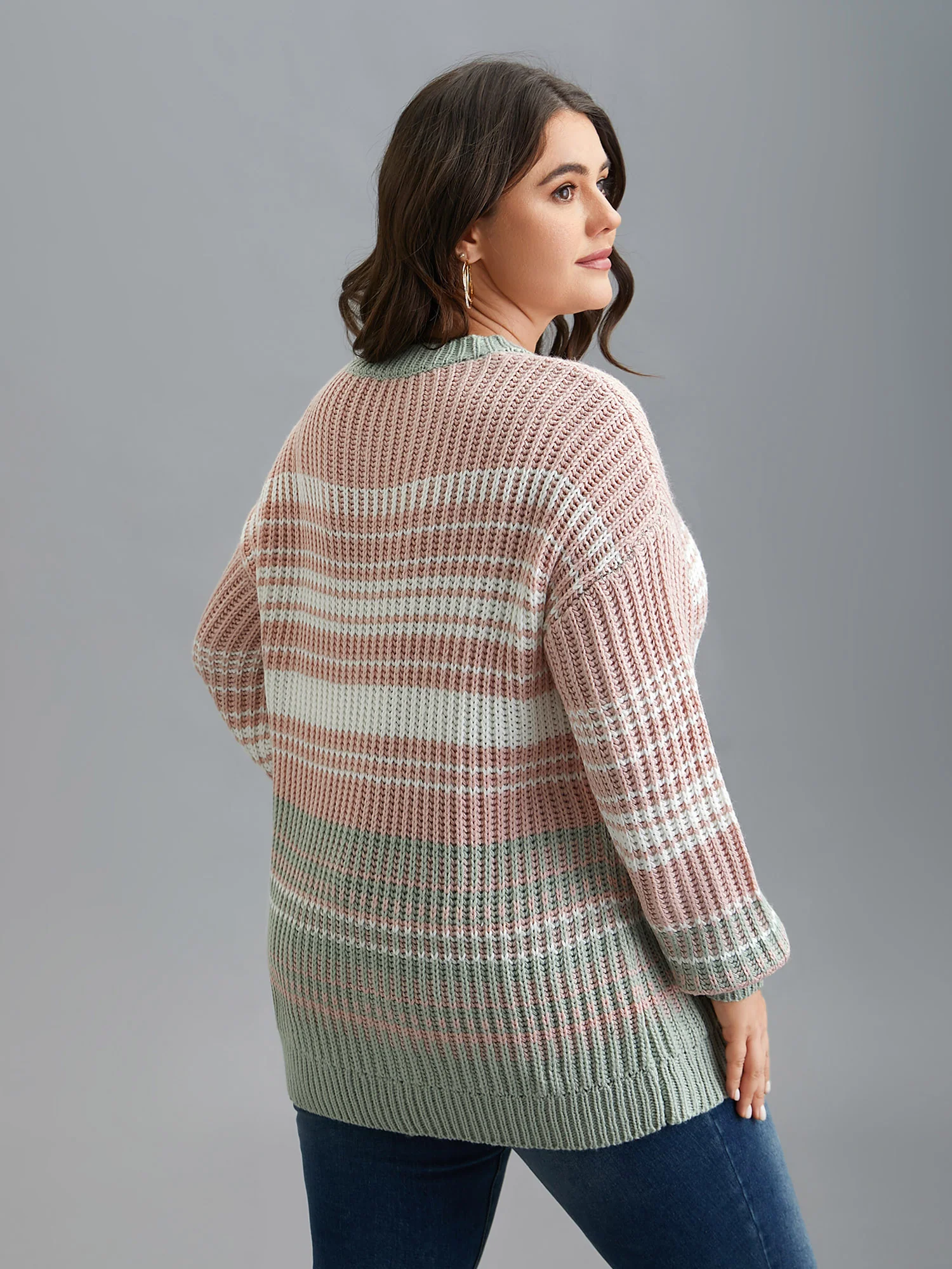 Striped Contrast Colors Ribbed Pullover - Image 2