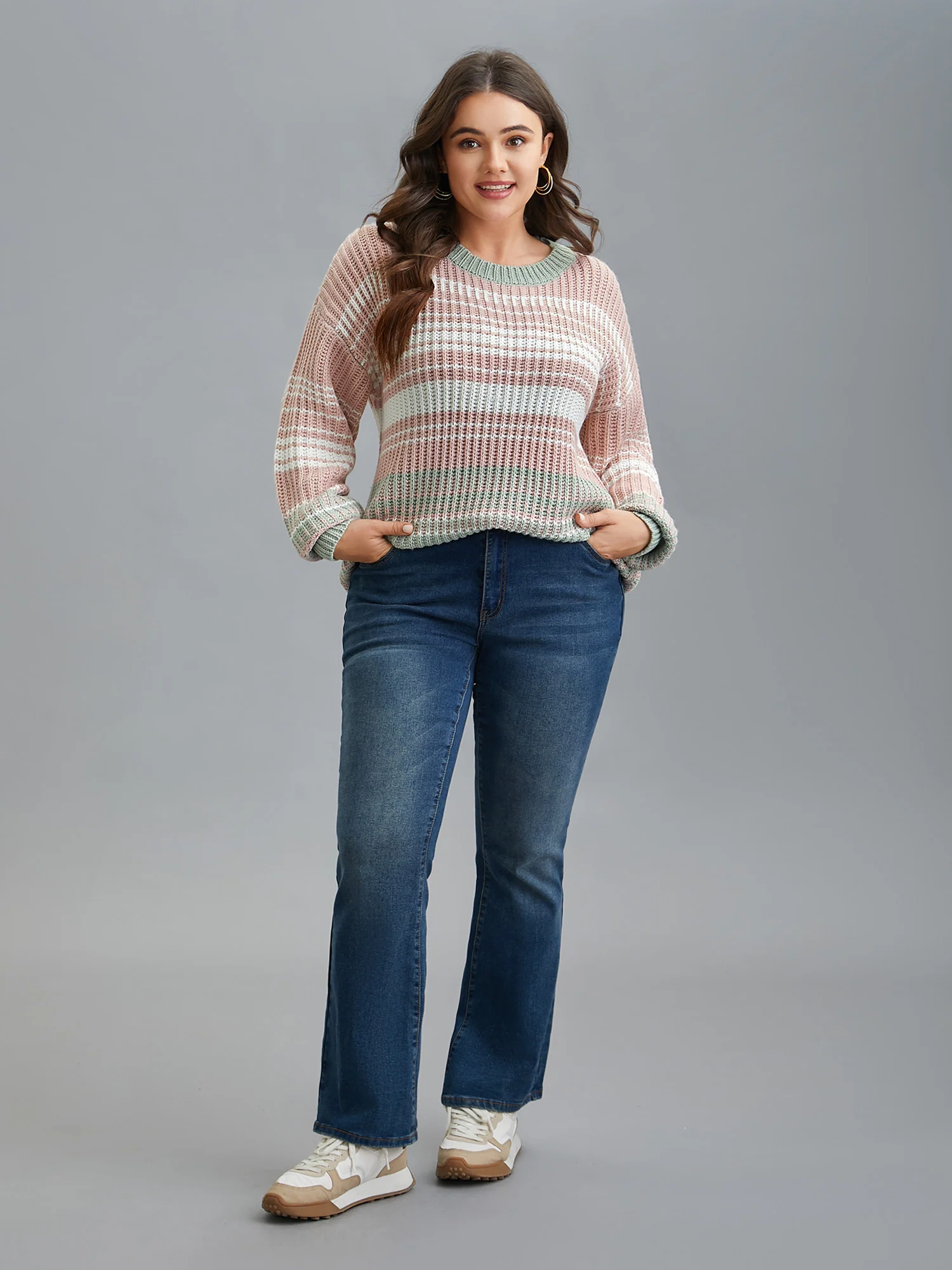 Striped Contrast Colors Ribbed Pullover - Image 3