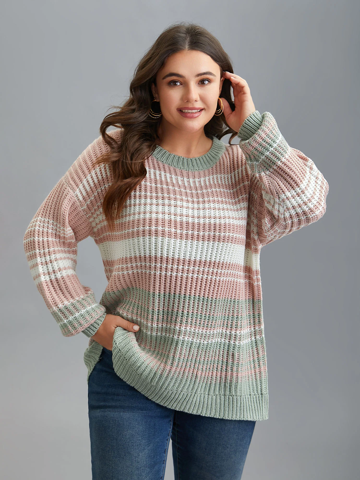 Striped Contrast Colors Ribbed Pullover - Image 4