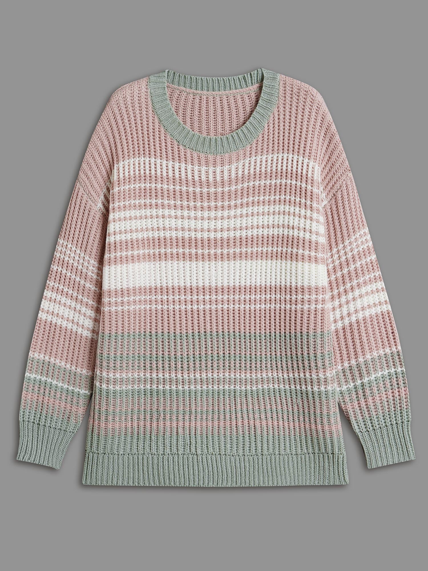 Striped Contrast Colors Ribbed Pullover - Image 8