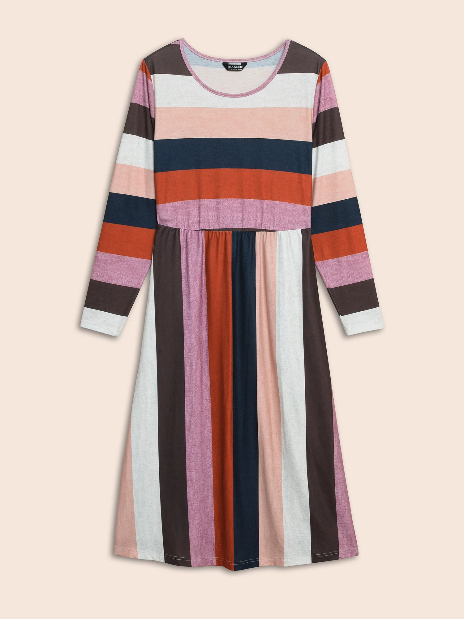 Striped Contrast Crew Neck Knit Dress - Image 7