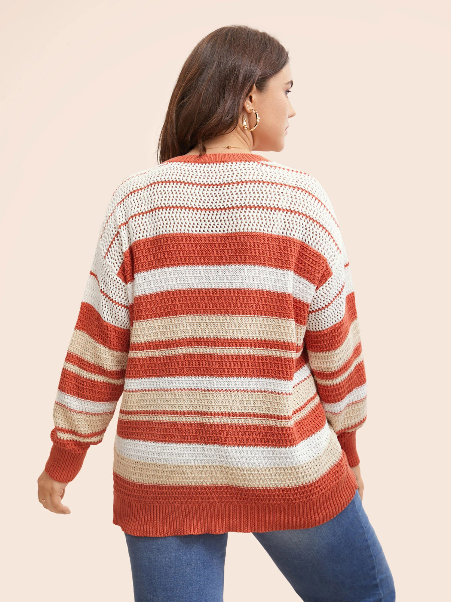 Striped Contrast Cut Out Drop Shoulder Pullover - Image 2