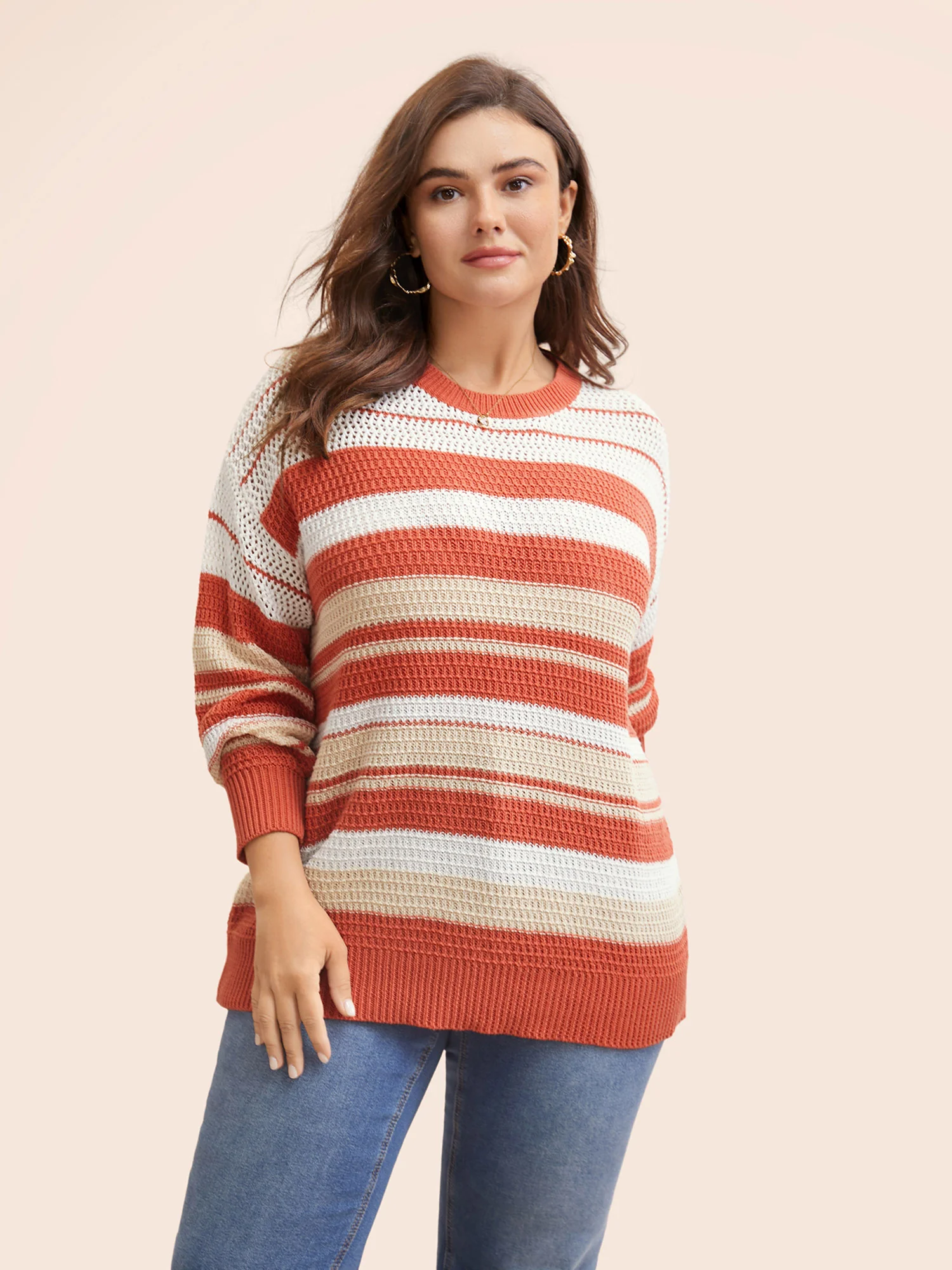 Striped Contrast Cut Out Drop Shoulder Pullover - Image 3