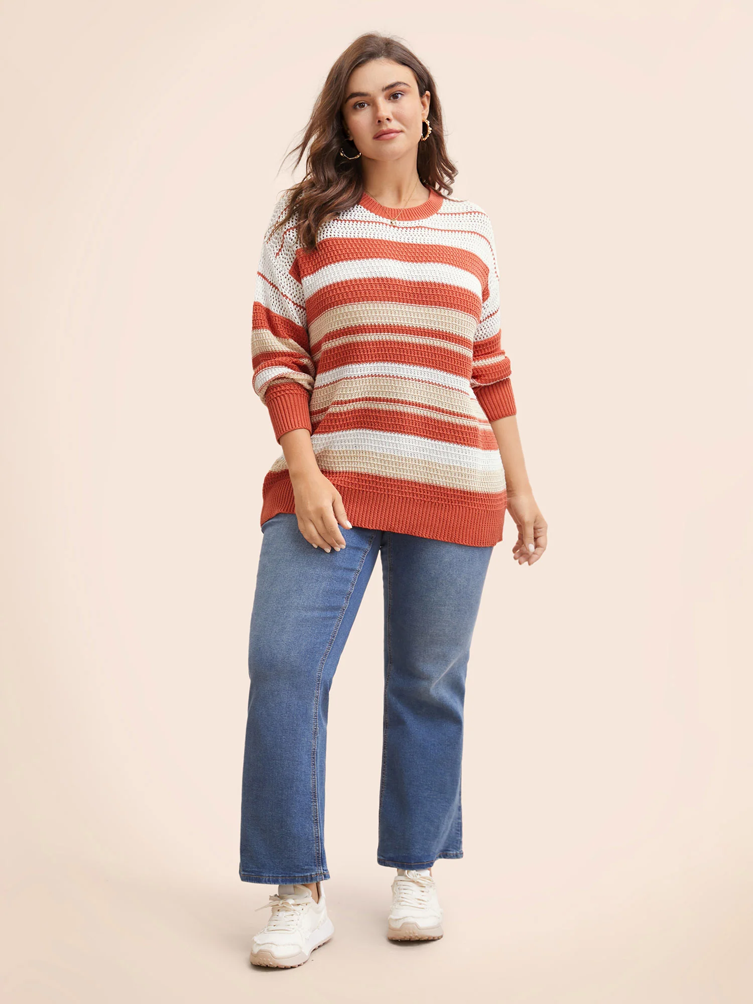 Striped Contrast Cut Out Drop Shoulder Pullover - Image 4