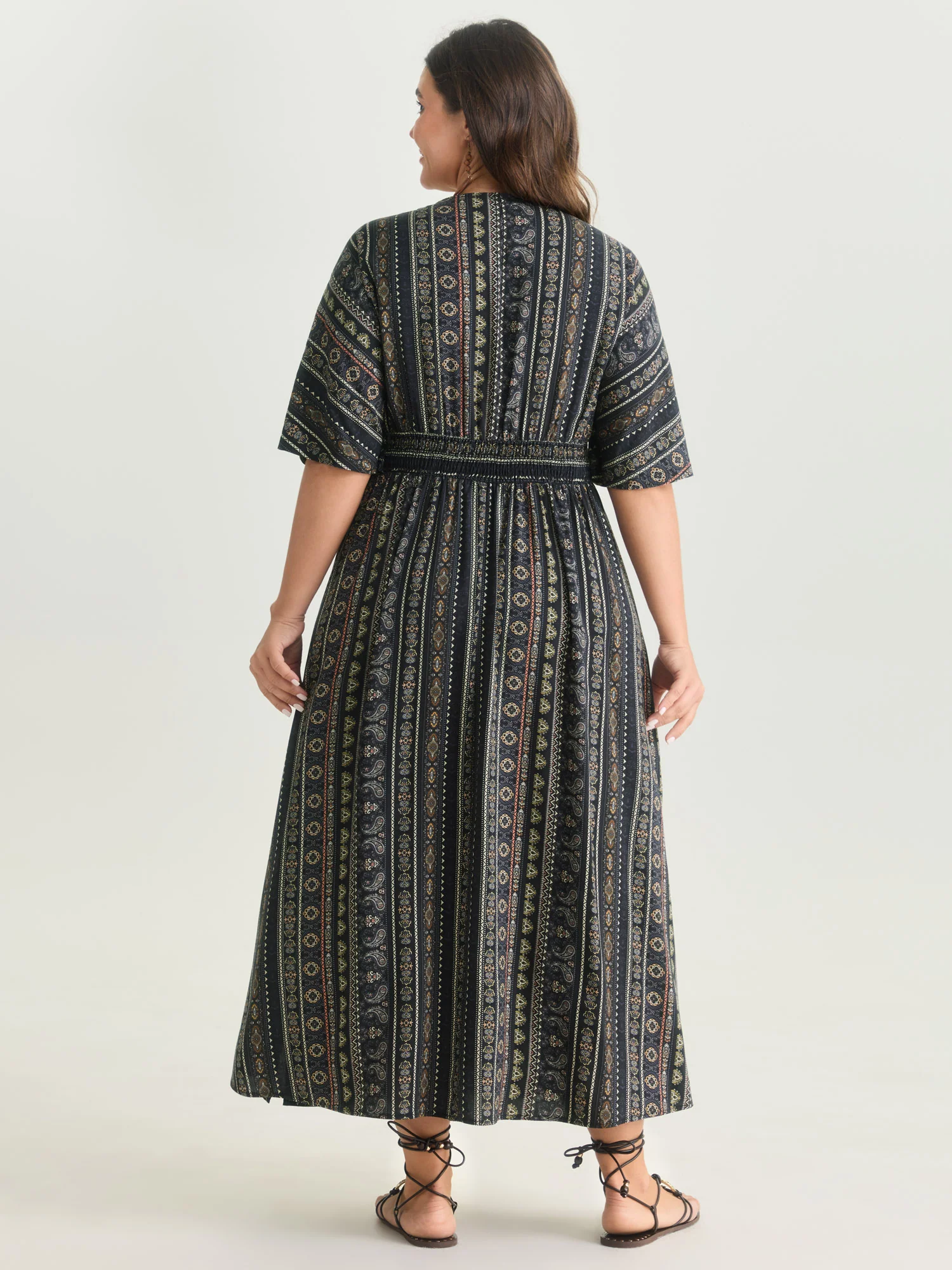 Striped Contrast Dolman Sleeve Shirred Pocket Split Flutter Dress - Image 15