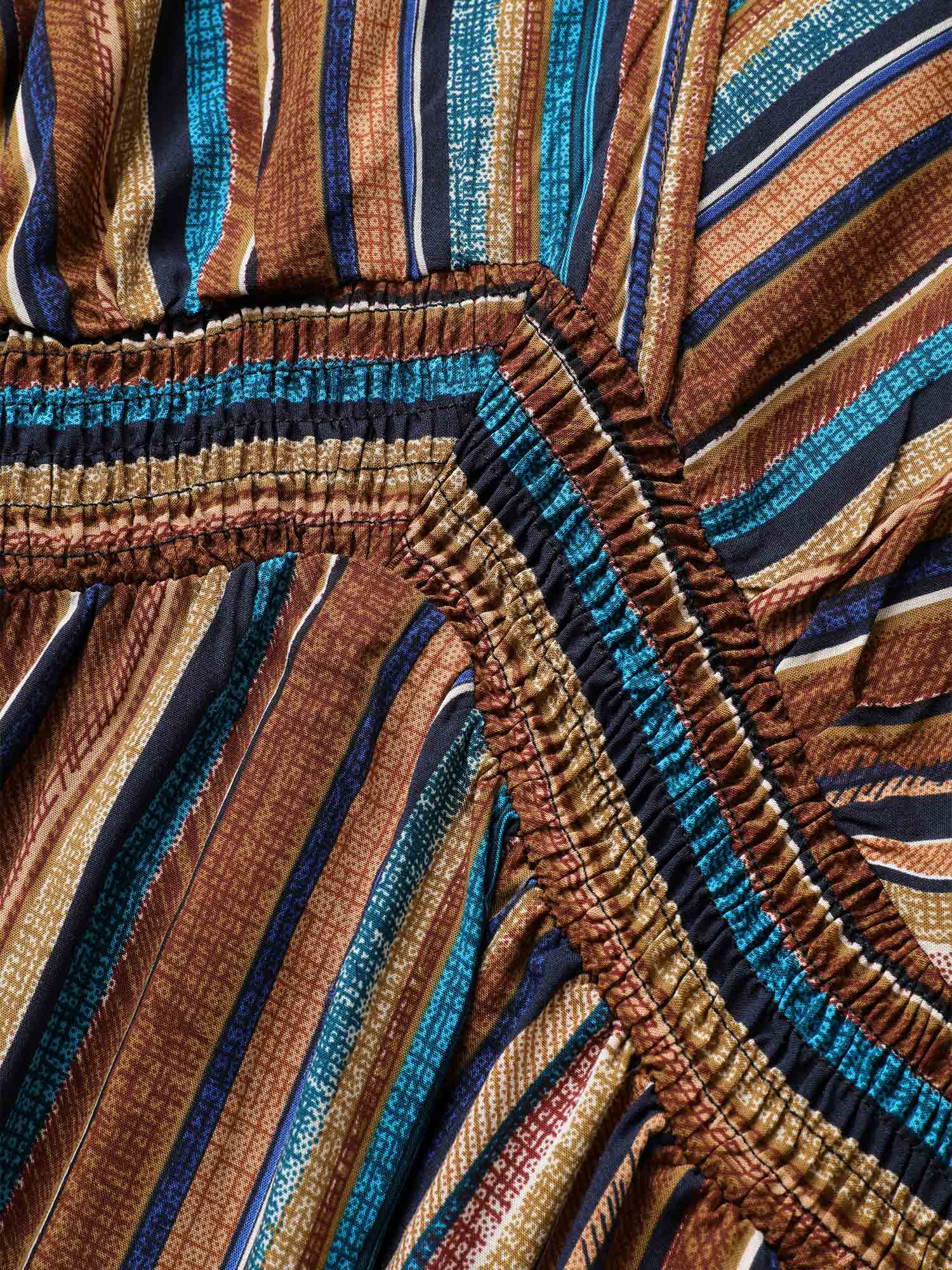 Striped Contrast Dolman Sleeve Shirred Pocket Split Flutter Dress - Image 21