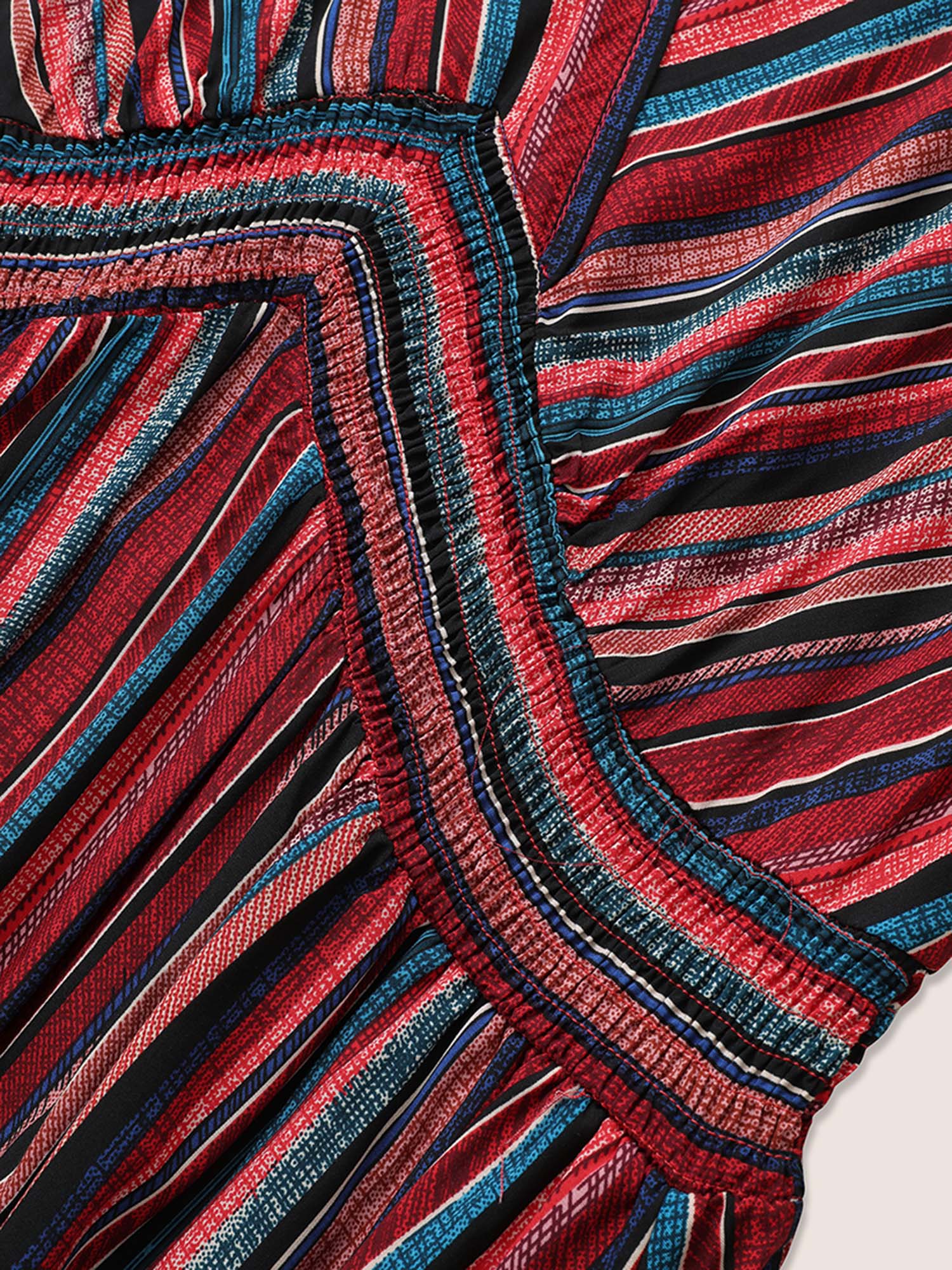 Striped Contrast Dolman Sleeve Shirred Pocket Split Flutter Dress - Image 28