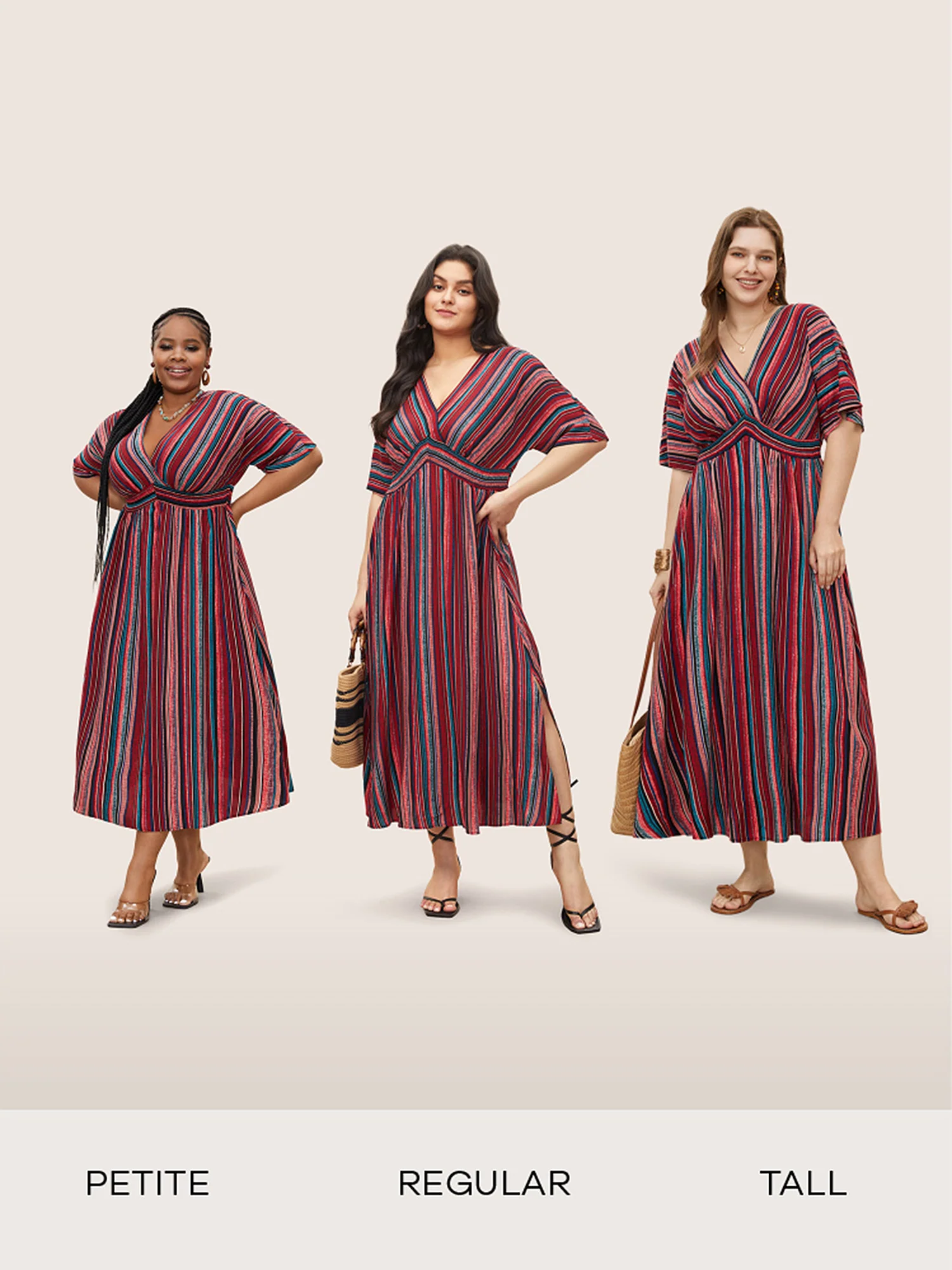 Striped Contrast Dolman Sleeve Shirred Pocket Split Flutter Dress - Image 30