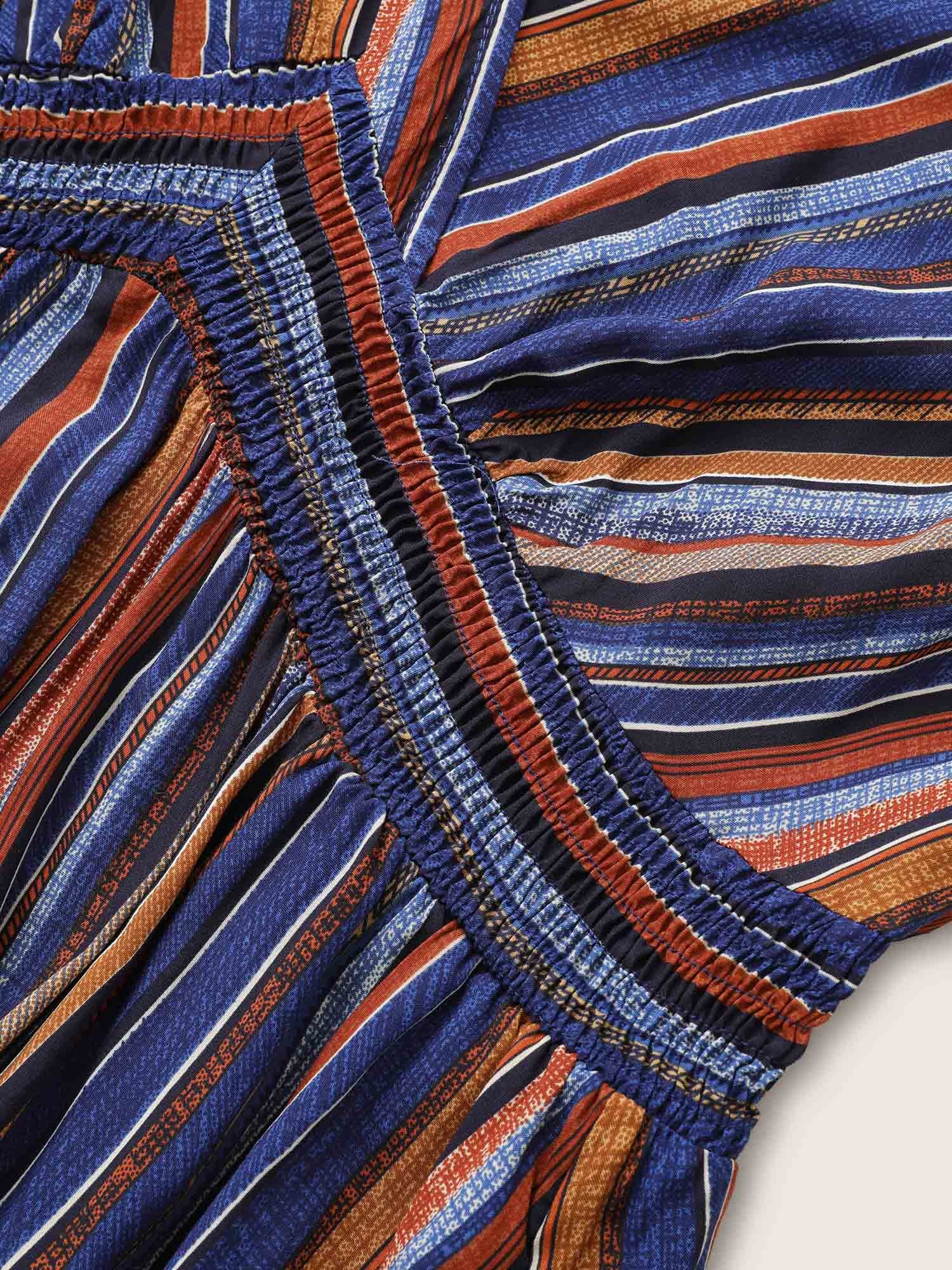 Striped Contrast Dolman Sleeve Shirred Pocket Split Flutter Dress - Image 6
