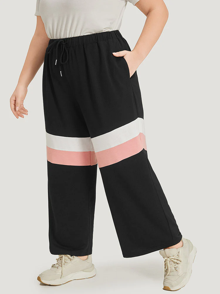 Striped Contrast Drawstring Pocket Elastic Waist Sweatpants - Image 2