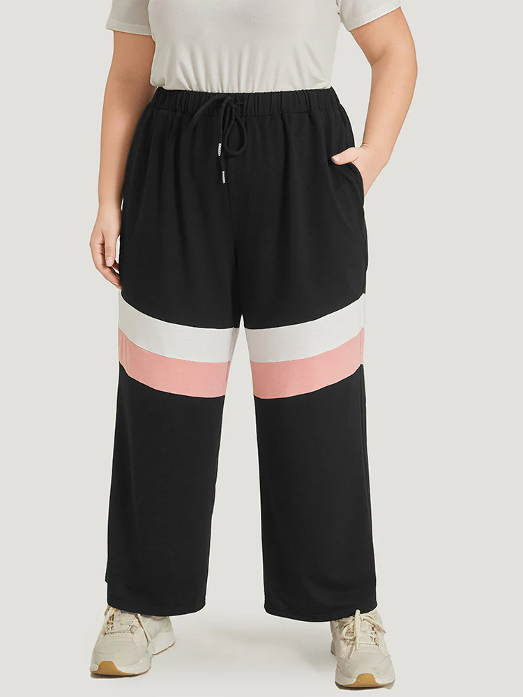 Striped Contrast Drawstring Pocket Elastic Waist Sweatpants - Image 3