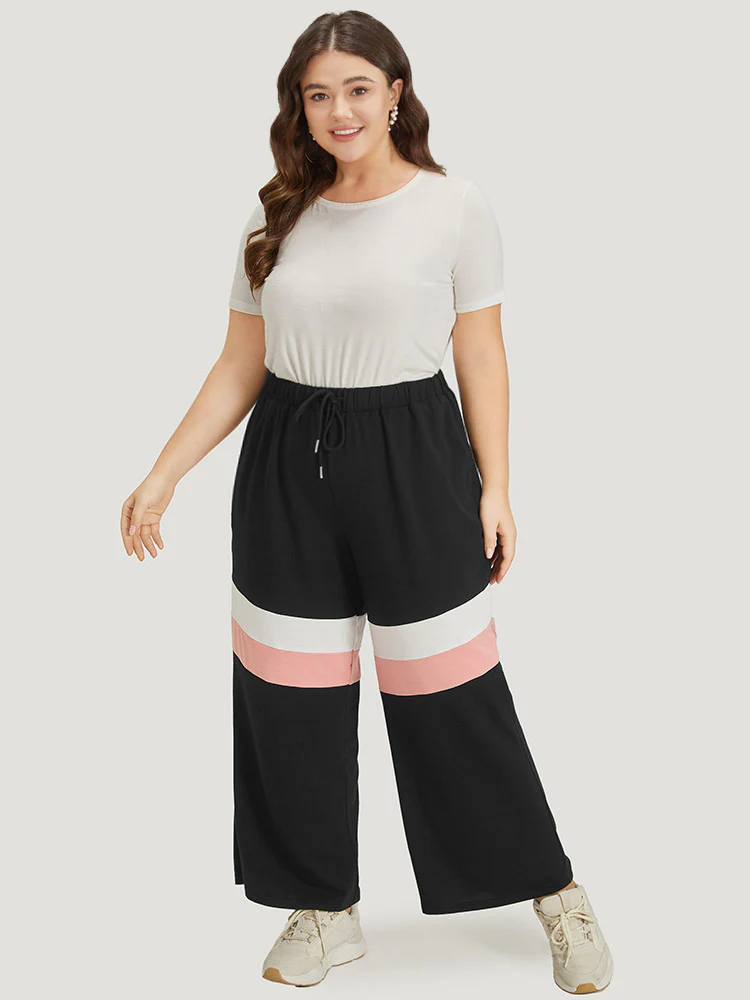 Striped Contrast Drawstring Pocket Elastic Waist Sweatpants - Image 4