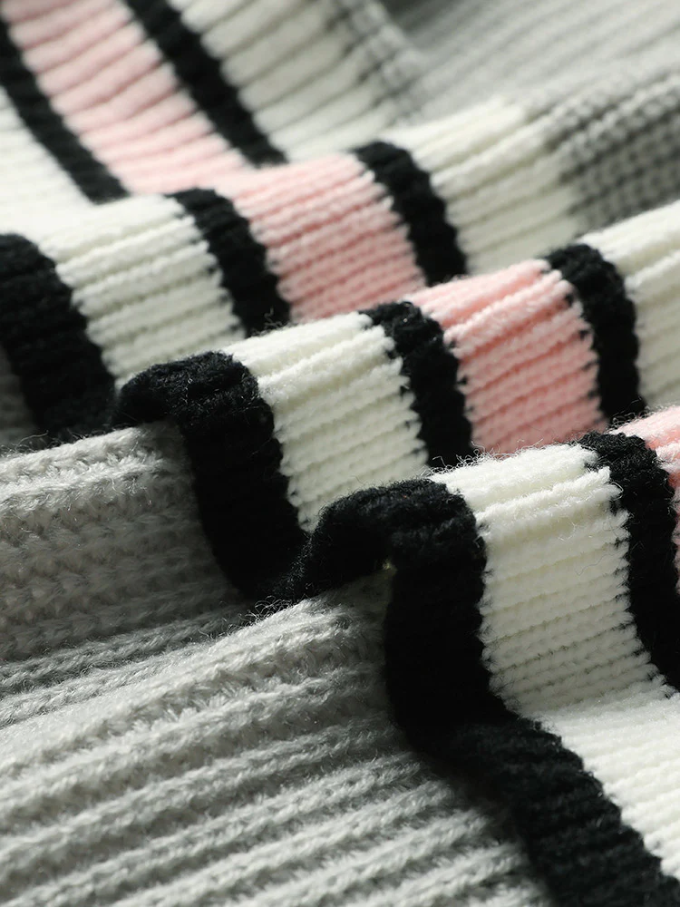 Striped Contrast Drop Shoulder Elastic Cuffs Cardigan - Image 7