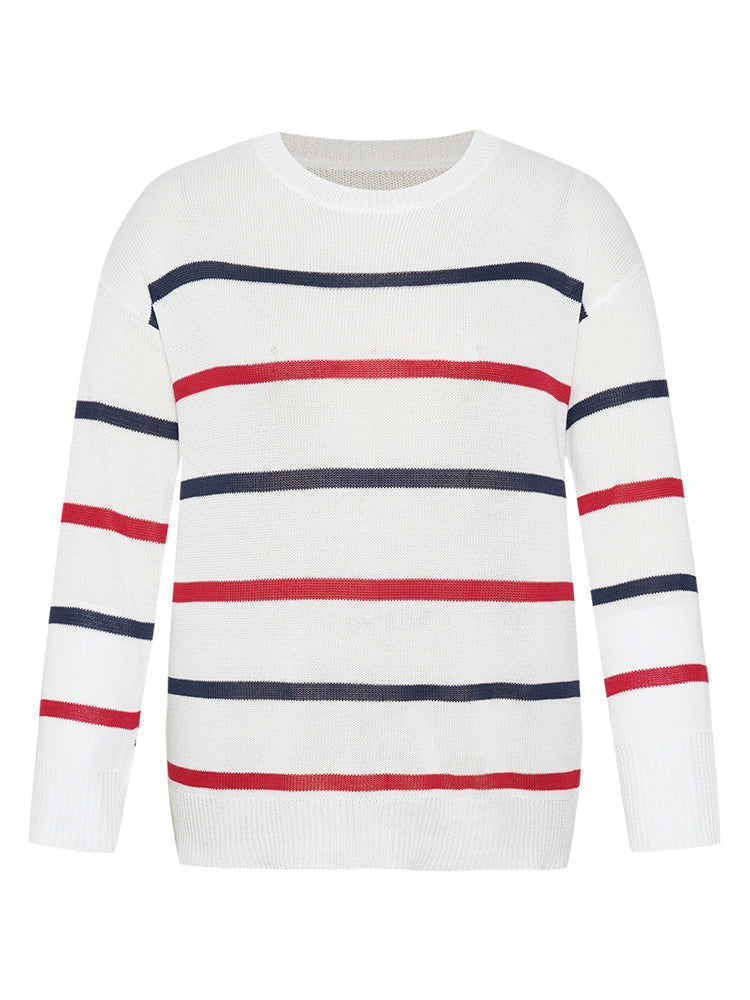 Striped Contrast Drop Shoulder Pullover - Image 10