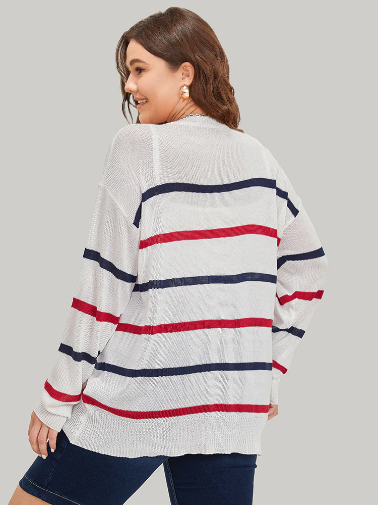Striped Contrast Drop Shoulder Pullover - Image 2