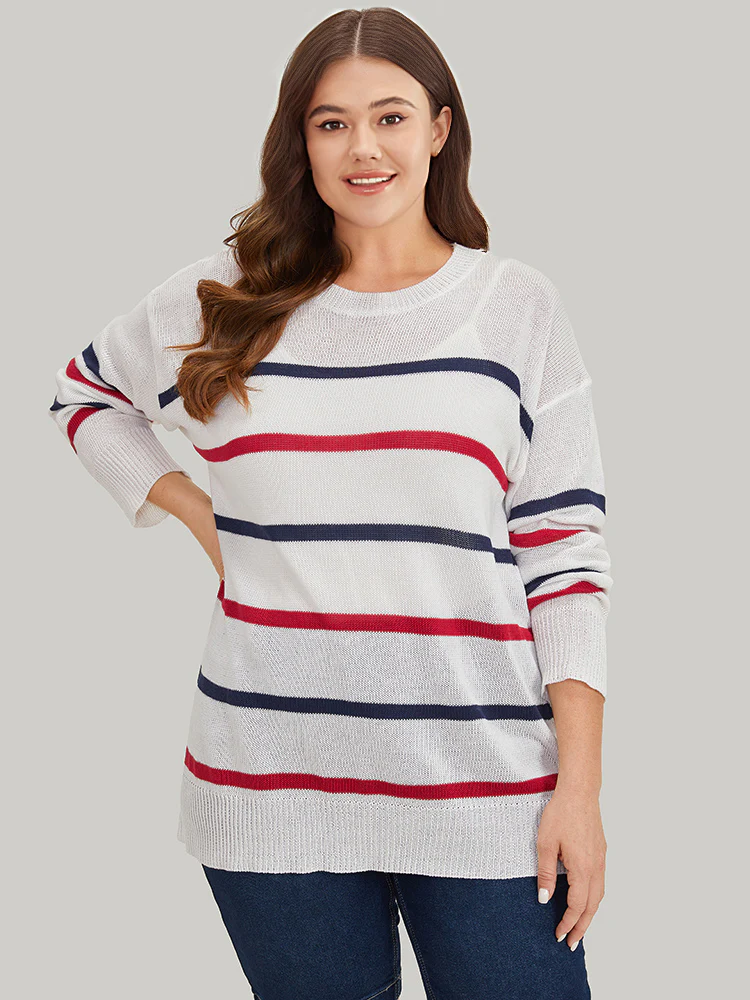 Striped Contrast Drop Shoulder Pullover - Image 4